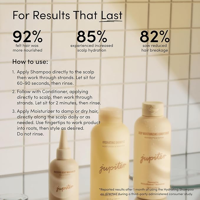 Jupiter Hydrating Shampoo, Deep Conditioner, & Scalp Moisturizer, Moisture Renewal Trio, Physician-Formulated for Dry, Itchy, Tight Scalp Care, Color-Safe, Sulfate-Free, Hydrating Scalp Solution