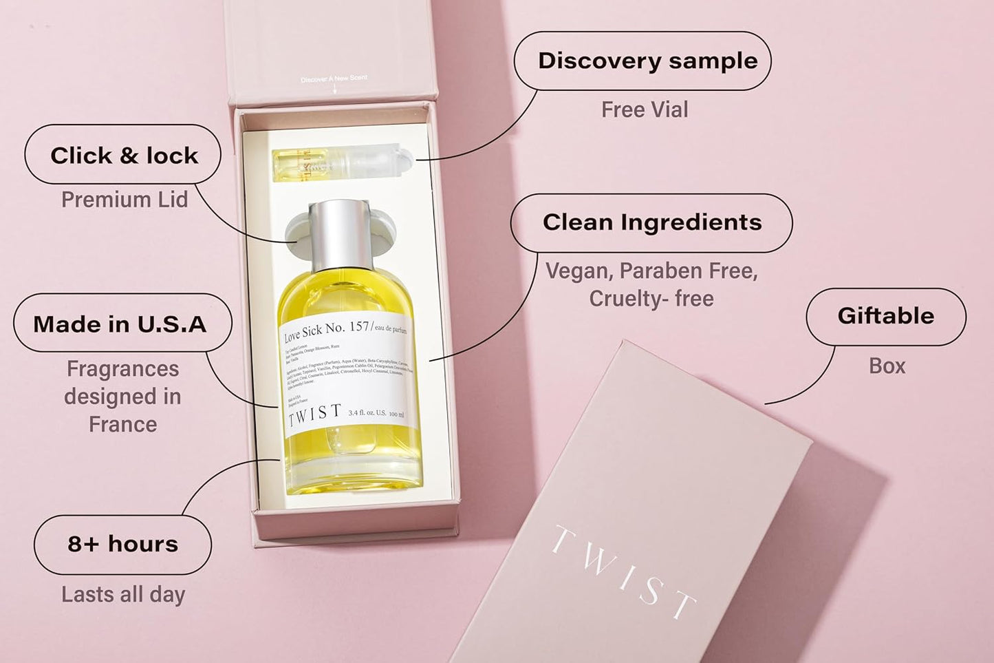 Twist Love Sick No. 157 - Inspired by DG Devotion, Long-Lasting Perfume for Women, Vegan, Clean Ingredients, Candied Lemon & Vanilla Fragrance – Spray 100 ml | 3.4 fl. oz.