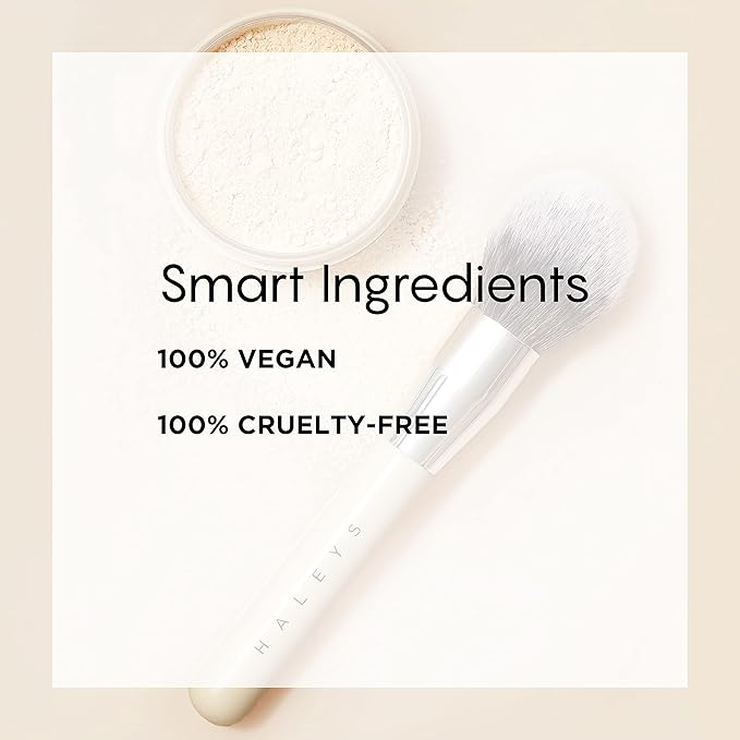 HALEYS Powder Brush VEGAN+CRUELTY-FREE, Soft, Streak-free, Perfect Blending, Buff, Blurs, Smooths, Control, Precision, Complexion tools, For powder, setting powder, blush, Sustainable Wood Handle