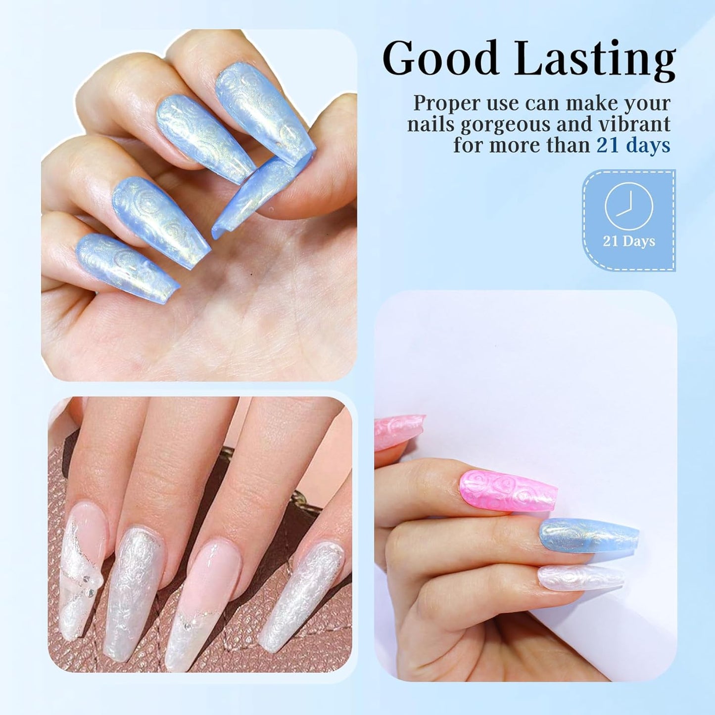 Mermaid Gel Nail Polish Set: 6 Colors - Pastel Pink, White, Orange, Blue, Pearl Gel with Swirl Shell Design - Uv Led Summer Nail Gel Polish DIY Swirl Shell Thread Effect for Girls