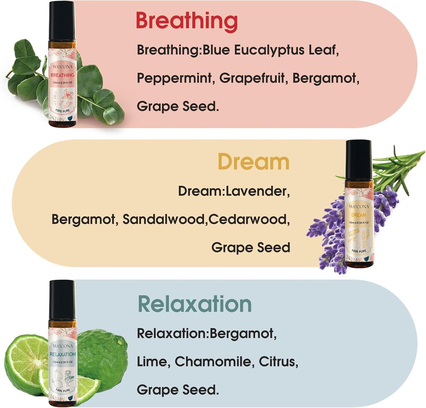 Aromatherapy Essential Oil Roll-On Set β 6x10ml Essential Oil Blends with Roller Bottles, Portable Essential Oils for Diffusers for Home,Relaxing Gift for Women & Men