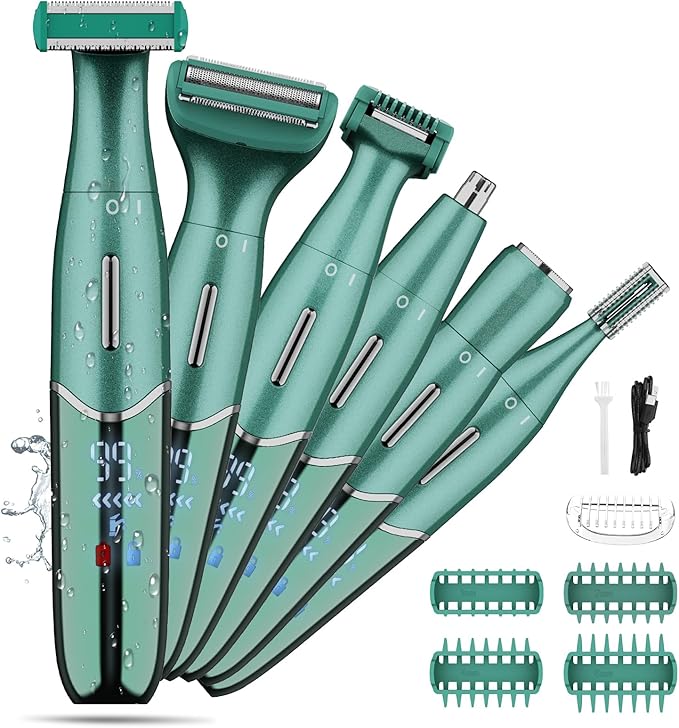Electric Razor for Women,6 in 1 Women's Bikini Trimmer Shaver for Women & Men Pubic Hair, Private Area, Legs, Eyebrow,Face, Nose, Eyebrow, Body Hair Removal IPX5 Waterproof Wet & Dry
