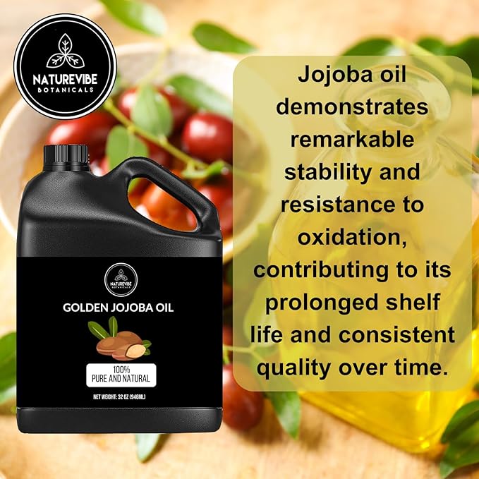 Naturevibe Botanicals Golden Jojoba Oil 32 oz β 100% Pure, Cold-Pressed Moisturizer for Skin & Hair | Antioxidant-Rich, Non-Greasy, Carrier Oil & Daily Hydration