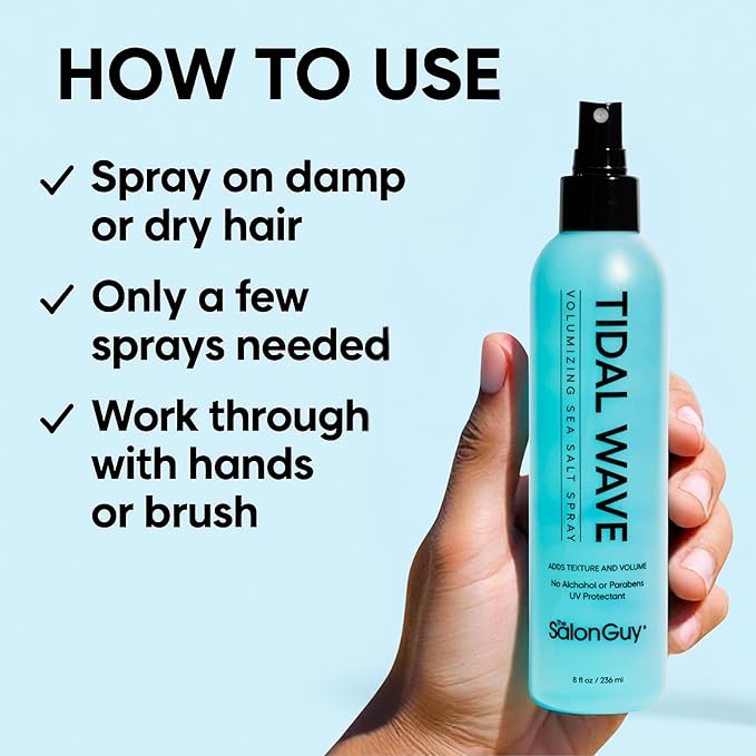 THESALONGUY Tidal Wave Sea Salt Spray β Texturizing & Volumizing Hair Spray for Beach Waves, Natural Texture & Lift β Styling Spray for Men & Women, 8 oz