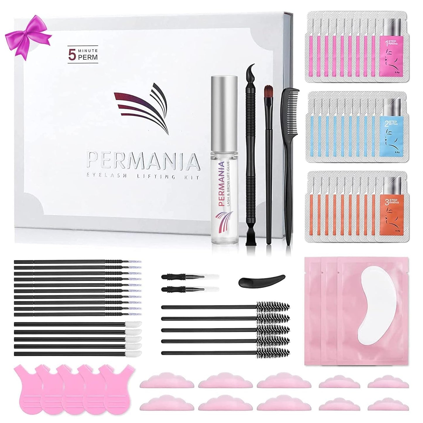 PERMANIA Lash Lift Kit, Lash Perm Kit, Fast Eyelash Lifting 5 Minutes DIY at Home with Strong Glue Disposable Sachet Lash Lifting Kit Last 6 Weeks (30pcs)