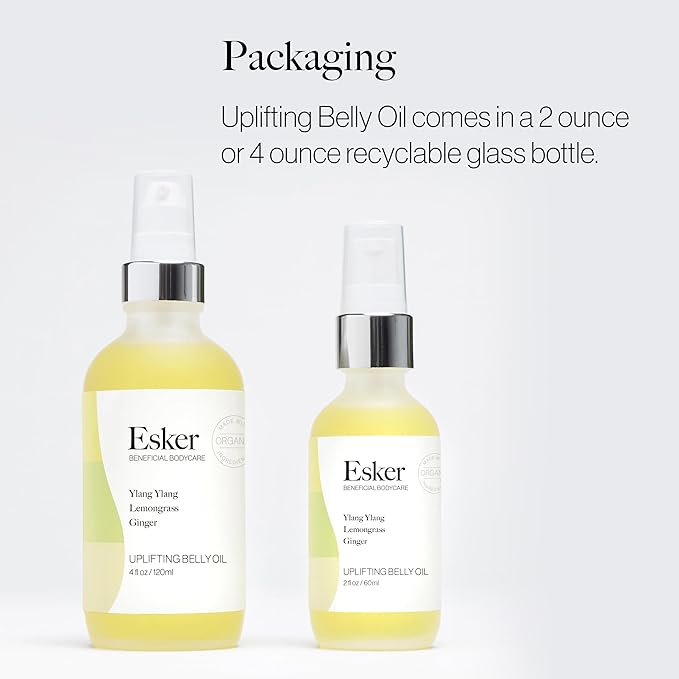 ESKER Natural Uplifting Belly Oil | (4.0oz) | Plant-Based Formulated with Antioxidants Promoting Deep Hydration and Cell Regeneration | Skin Stays Nourished and Resilient During Pregnancy