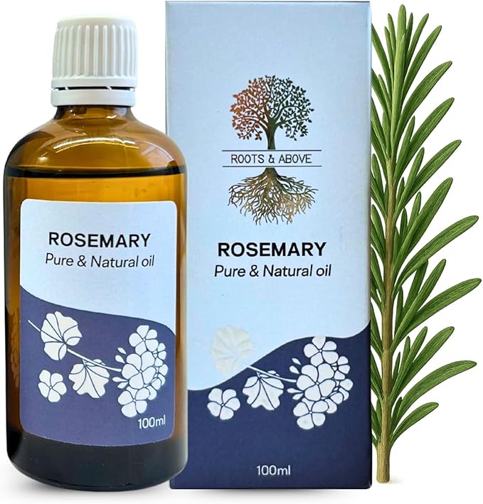Roots & Above Pure Natural Rosemary Essential Oil 3.38 fl oz/100 ml for Diffuser, Face, Skin Care, Hair, Aroma, Massage, Candle & Soap Making Fragrance DIY use