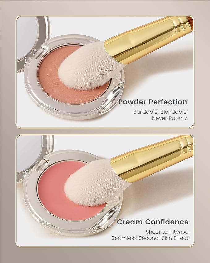 Desert Oak Series CM 160 Angled Blush Brush for Cheeks β Ideal for Powder & Cream Blush, Golden Brass Ferrule, Ebana Bubinga Handle, Soft Nylon Bristles