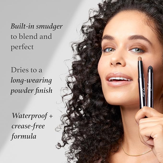 Julep Eyeshadow 101 Crème-to-Powder Eyeshadow Stick Duo + When Pencil Met Gel Sharpenable Multi-Use Longwear Eyeliner Pencil, 3pc Set - Meadow Shimmer, Blackest Black and Pearl Shimmer