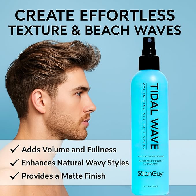 THESALONGUY Tidal Wave Sea Salt Spray β Texturizing & Volumizing Hair Spray for Beach Waves, Natural Texture & Lift β Styling Spray for Men & Women, 8 oz