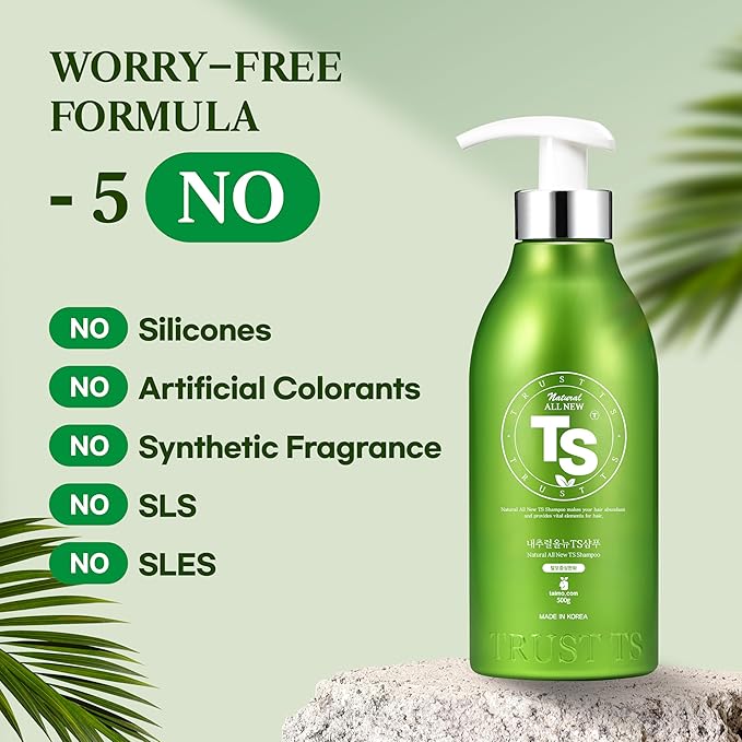 TS Natural All New TS Shampoo | Korean Shampoo for Sensitive Scalp | Hair & Scalp Care with Salicylic Acid and Natural Ingredients | Sulfate-Free Dandruff & Itchy Scalp Relief (16.9 Fl Oz / 500mL)