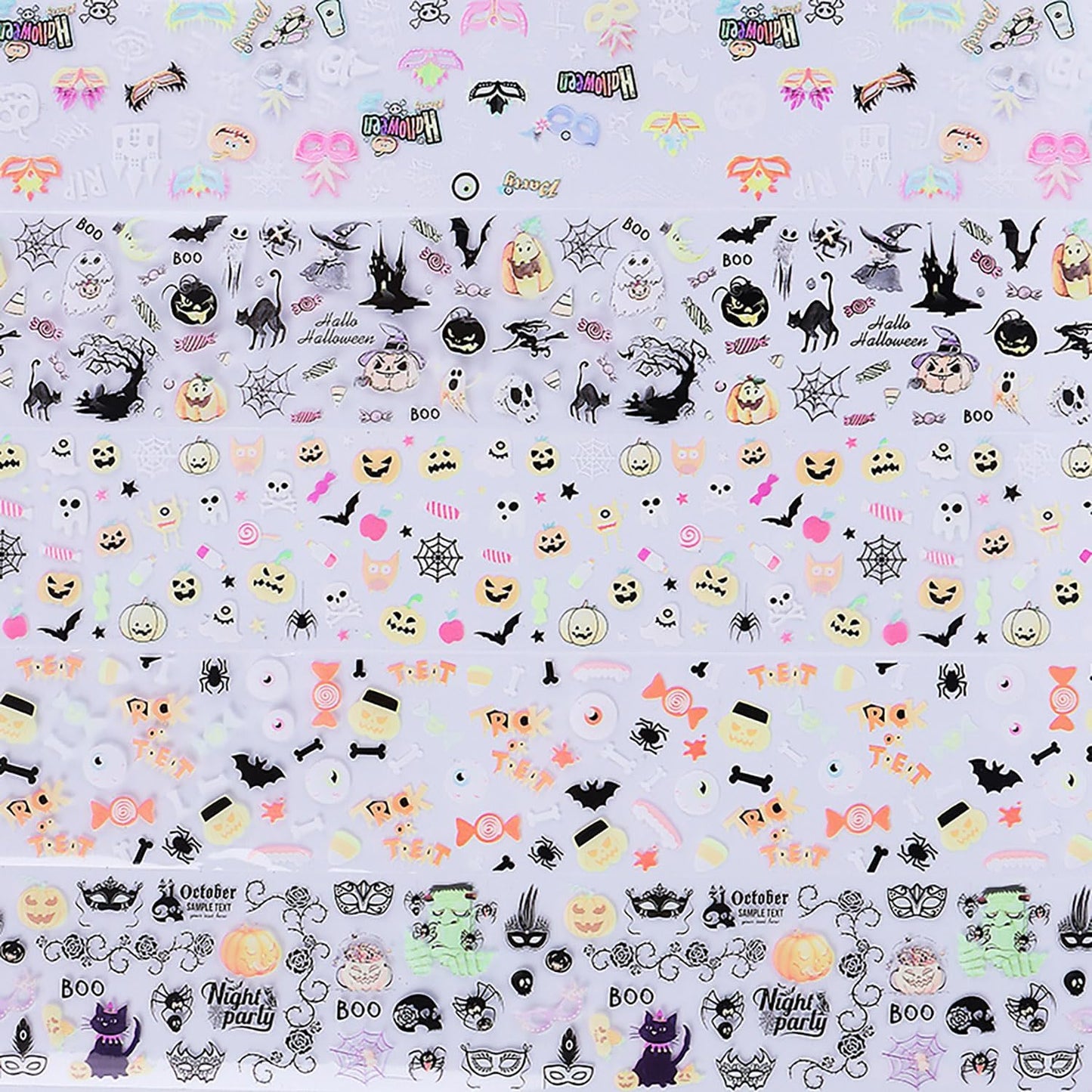 Halloween Nail Foils Transfers - Ghost Pumpkin Skull Bat Spider Web Black Cat Design, Gold & Holographic Foil Stickers for Nail Art, Manicure Decals for DIY Acrylic Nails, 10 Sheets