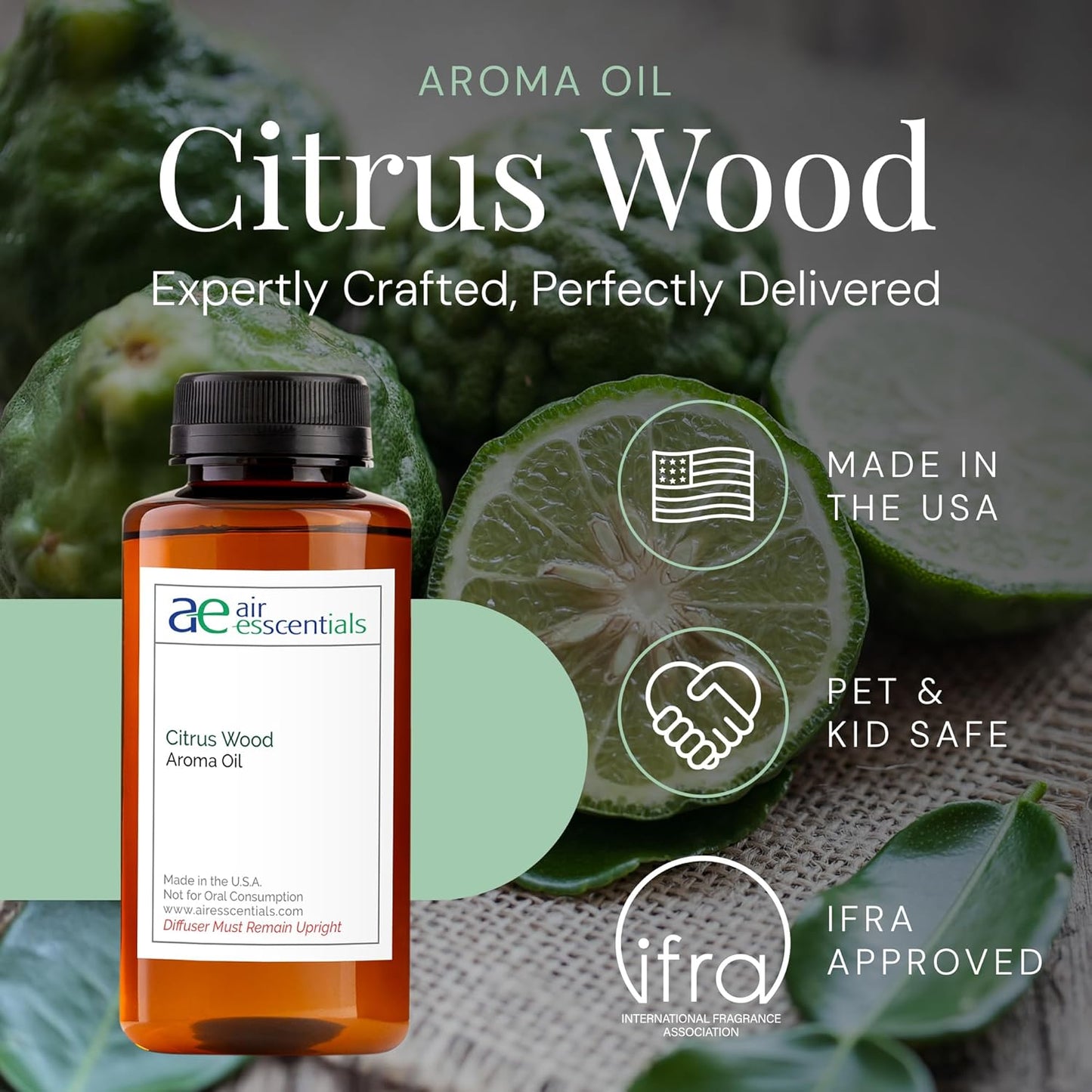 Citrus Wood Aroma Oil, Essential Oils Blend for Diffusers & Scent Machines, Fresh Bergamot & Green Apple, Aromatherapy, Cold Air Diffuser Compatible, 300 mL