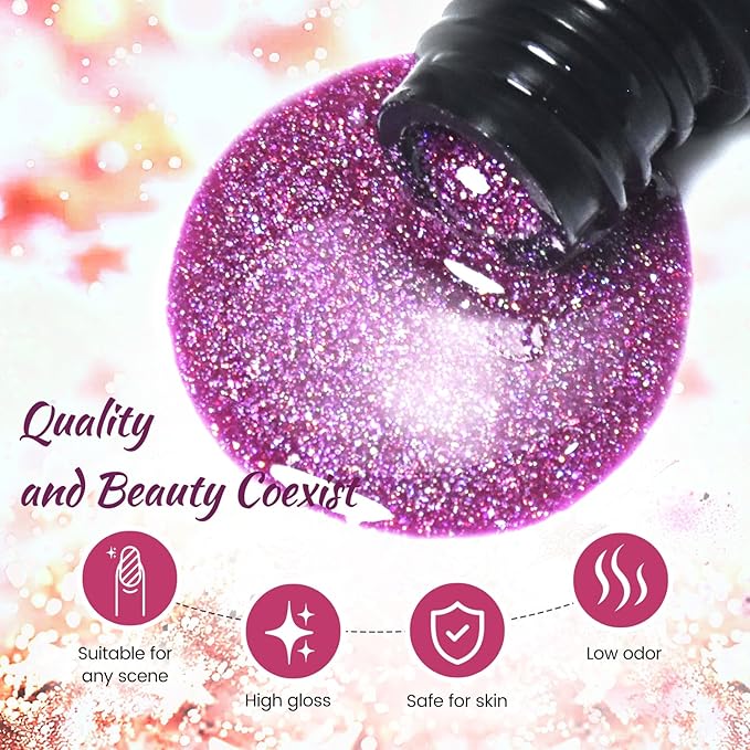 JODSONE 23 Bottles of Glitter Colorful and Elegant Gel Polish kit with 3 Bottles of Matte and Glossy Top Coat Base Coat Gel Nail Set