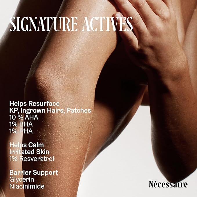 Nécessaire The Body Peel. Resurfacing Serum for KP, Ingrowns, Strawberry Skin and Discoloration. 10% AHA, 1% BHA, 1% PHA, Peeling Peptide. Dermatologist-Tested. Hypoallergenic. Non-Comedogenic. 150ml