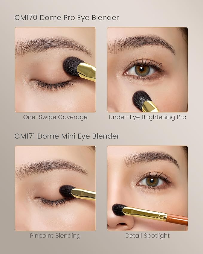 Desert Oak Series Thumb-Shaped Eyeshadow Brush (Small) - Curved Brush Head Mimics Natural Finger Contour, Premium Goat Hair & Bubinga Handle for Lid/Crease Blending (CM 171)