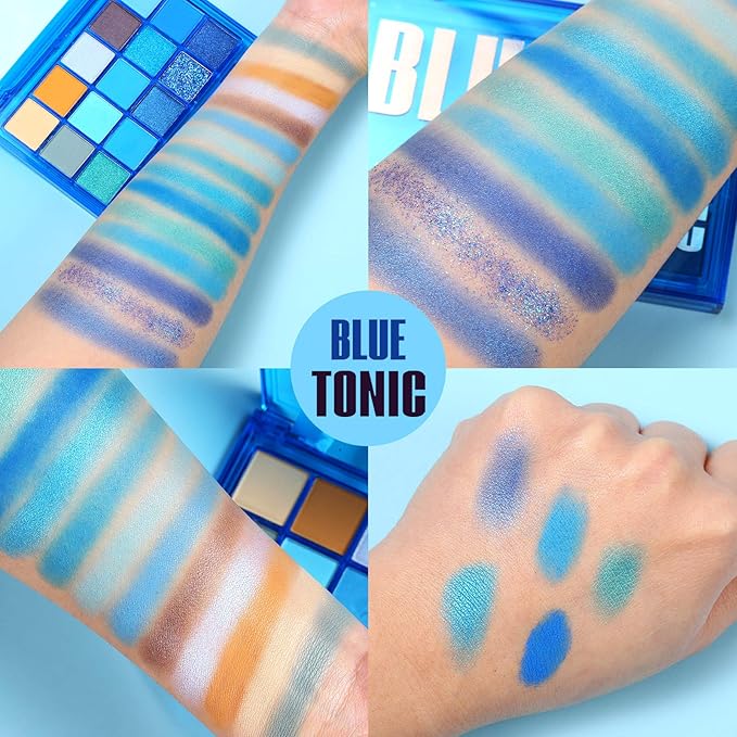 UCANBE Bright Neon Eyeshadow Makeup Palette-15 Shades High Pigmented Purple Blue Yellow Shimmer Matte Glitter Metallic Eyes Shadow Colorful Vibrant Creamy Make Up Pallets Kit - Blue Tonic…