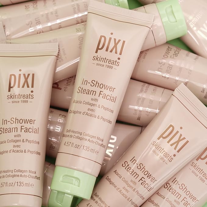 Pixi In-Shower Steam Facial | Gel-to Oil Cleanser for Radiant Skin | Deeply Nourishes, Softens & Tones | Self-heating for Use in Shower or Bath | 4.6 fl oz/ 135 ml