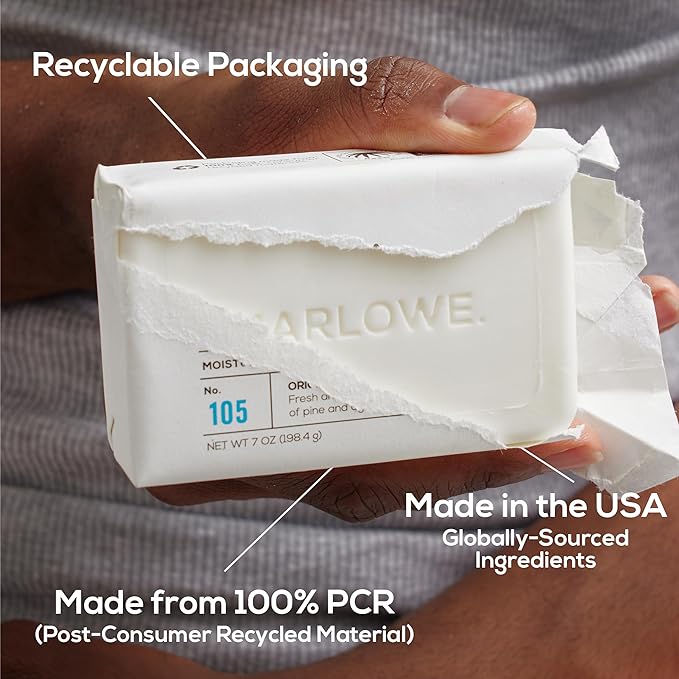 MARLOWE. No. 105 Bar Soap for Men 7 oz (12 Bars) Moisturizing Body Soap, Nourishing & Refreshing with Natural Extracts, Shea Butter, Olive Oil & Green Tea Extracts, Original Sage & Fir Scent