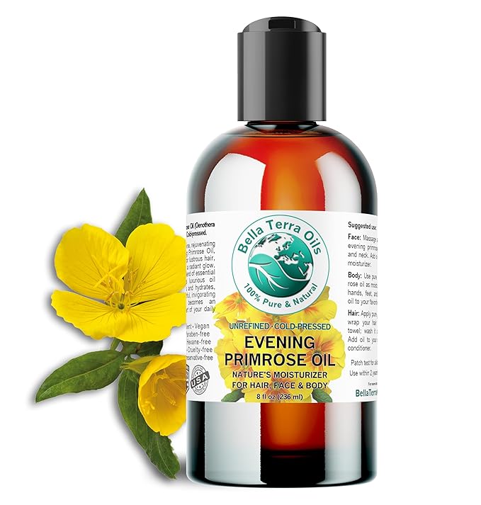 Bella Terra Oils - Organic Evening Primrose Oil 8 oz - Harvested for Excellence, Packed with Nutrients & Omega-6, Perfect Elixir for Enhancing Natural Beauty