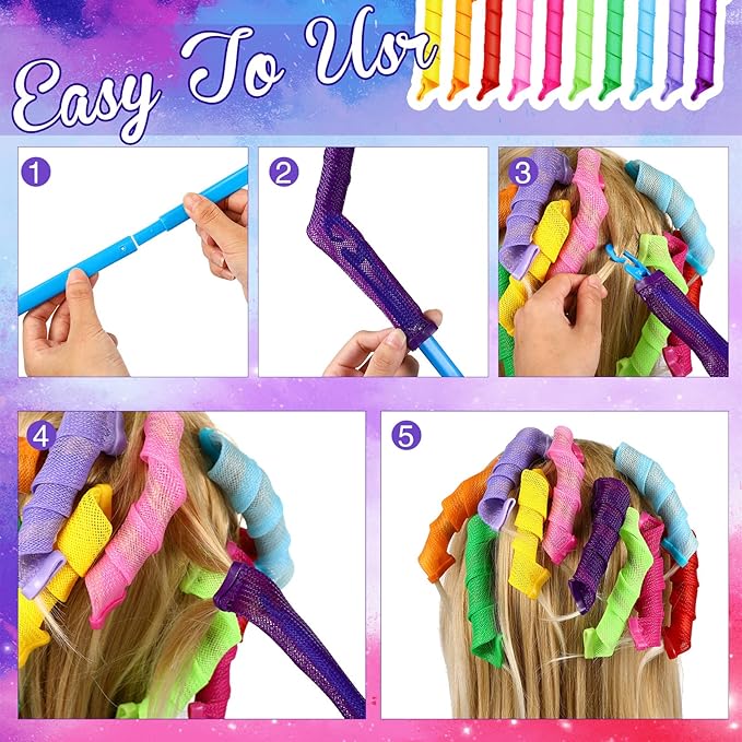 Yilloog 40 Pieces Hair Curlers Kit Heatless Spiral Curlers Tools with 2 Styling Hooks and 1 Storage Bag Multicolor Magic Curls Rollers for Women Long Medium Short Hair Classic Style