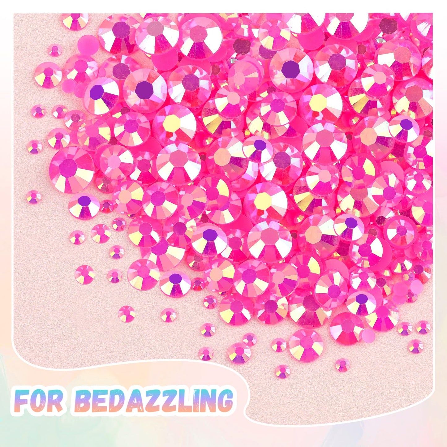 25000Pcs Resin Jelly Rhinestones with Tweezers for Crafting, 2-6mm Mixed Sizes (Hot Pink AB) Non Hotfix Flatback Gems, Bedazzling Crystal for DIY Crafts Clothing Tumblers Mugs Shoes Decor Nail Art