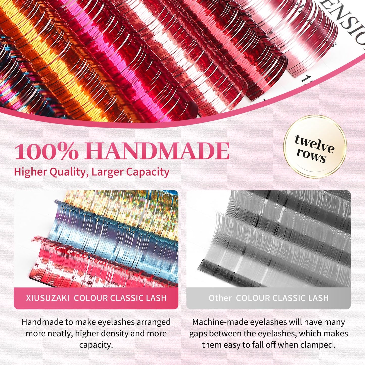 Glitter Spike Tinsel Eyelash Extensions 0.07 Colored Lashes Extension C Curl Lashes 12mm Lash Extensions Soft False Eyelashes Volume Lashes 12 Rows Professional Use(Glitter,0.07-C,12mm)