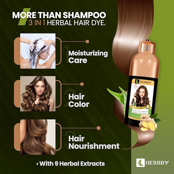 Gray Hair Coverage Shampoo & Conditioner - Color Transform with 9 Herbal Extracts, Long-Lasting (6-8 Weeks), Shiny, Even Coloring, Instant Hair Dye, 500 ml (CHESTNUT BROWN)