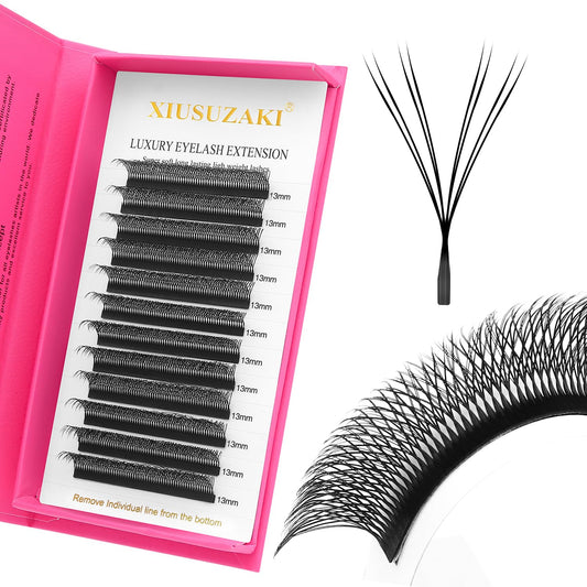 Lash Extensions Double Tips 4D Eyelash Extensions W Shape 0.07mm Thickness C Curl 15mm Premade Fans Easy Fan Volume Lashes Matte Black Crisscross(W-4D-Double Tips-0.07-C,15mm)