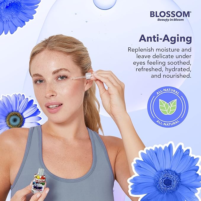 Blossom All Natural Organic Cruelty Free Moisturizing Eye Serum with Essential Oils, Infused with Real Flowers, Made in USA, 0.5 fl. oz., Spring Bouquet