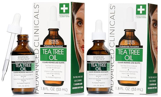 Advanced Clinicals Tea Tree Oil For Skin Facial Serum | Tea Tree Serum For Face With Vitamin E + Botanicals To Help Improve Appearance Of Large Pores & Skintone For Smoother Looking Skin, 2-Pack