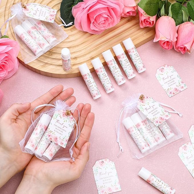 50 Pack Floral Baby Shower Lip Balm Party Supplies Bulk for Girls Guests It's a Girl Baby Shower Gifts Gender Reveal Favors Prizes Souvenirs Winners Thank You Appreciation Gifts