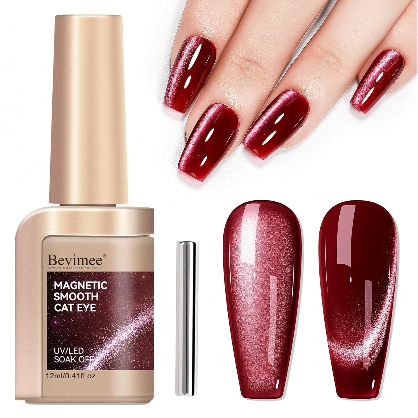 Cat Eye Gel Nail Polish, Burgundy Red Glitter Magnetic Gel Polish Moonlight, Cateye Gel Polish With Magnet Wine Red Holographic Shimmer UV Velvet Manicure Salon DIY Home, 12ML
