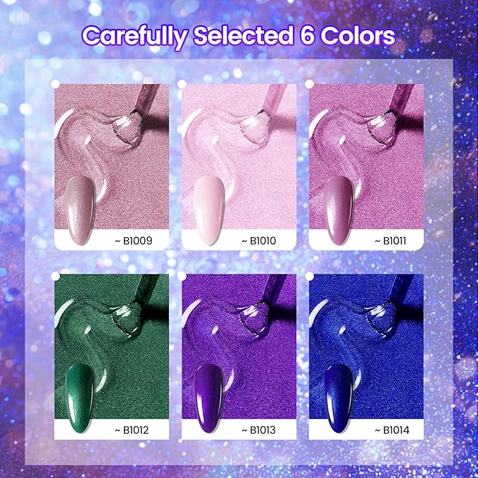 JODSONE 10ml Gel Nail Polish Set Glitter 6Colors Dark Green Glitter Pink Deep Blue Gel Polish Lacquer Glossy Art for Nail and Salon Need U V Lamp
