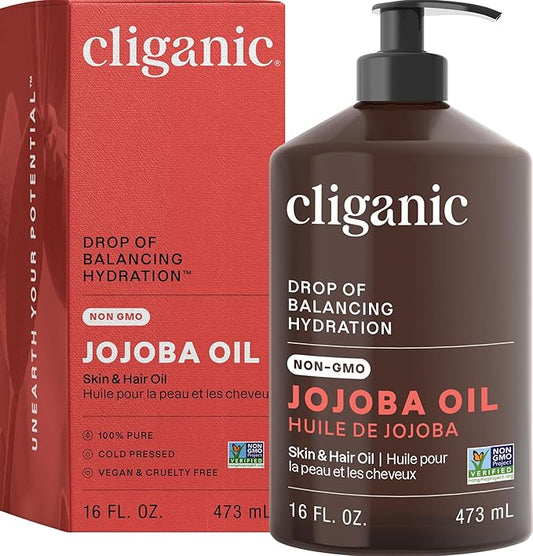 Cliganic Jojoba Oil Non-GMO, Bulk 16oz | 100% Pure for Skin, Hair & Face, Cold Pressed Natural Hexane Free - Hair Relaxer