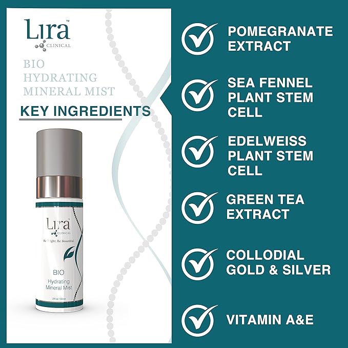 Lira Clinical BIO Hydrating Mineral Mist - Face Mist Hydrating Spray with Plant Stem Cells - Calming & Glowing Facial Mist - 2 Ounce