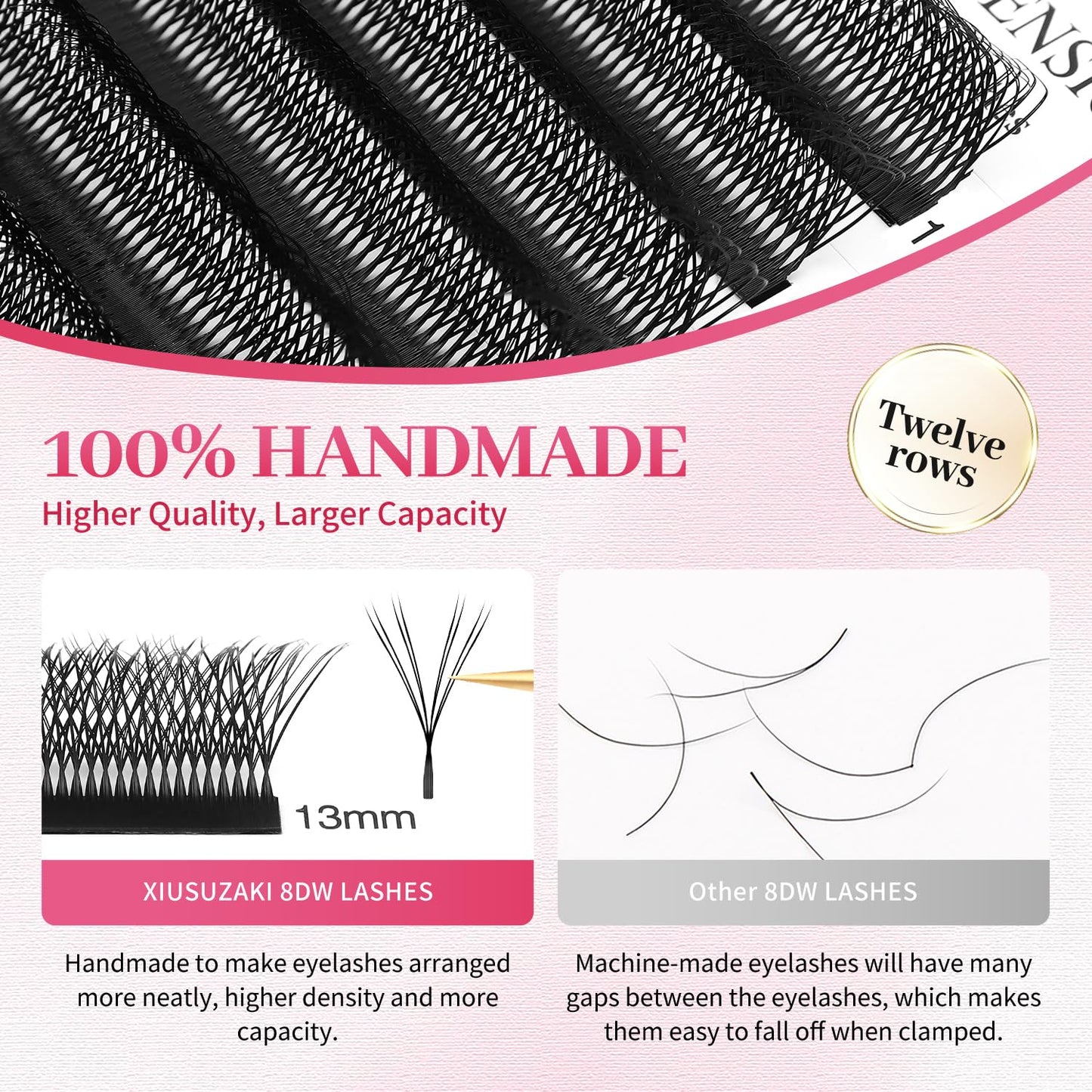 Lash Extensions Double Tips 4D Eyelash Extensions W Shape 0.07mm Thickness C Curl 14mm Premade Fans Easy Fan Volume Lashes Matte Black Crisscross(W-4D-Double Tips-0.07-C,14mm)