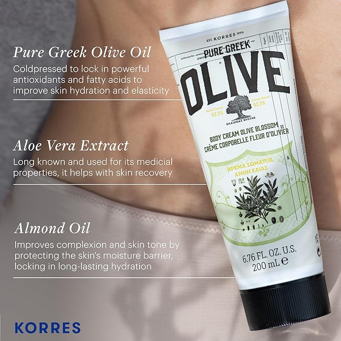 KORRES Olive Body Lotion for Dry Skin Moisturizer Cream with Vitamin E, Aloe and Pure Greek Olive Oil for Body Care, Hydrating & Nourishing for Smooth, Supple Skin,