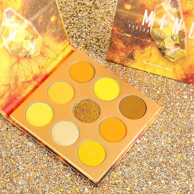 docolor Eyeshadow Palette 9Colors Yellow Eyeshadow Gemstone Shadow Palettes Highly Pigmented Mattes Shimmers Smokey Glitter Cream Colorful Powder Blendable Long Lasting Waterproof Makeup Palette