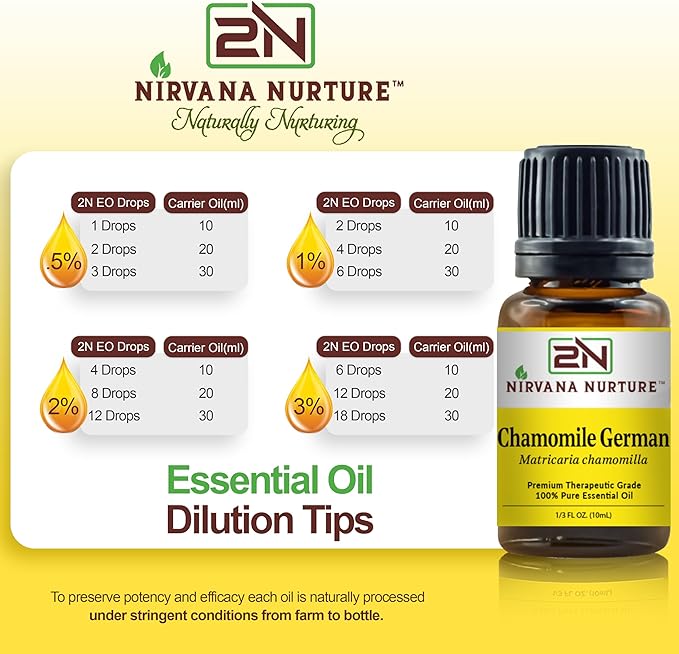 Chamomile German Essential Oil 100% Pure Premium Therapeutic Grade, Undiluted - Aromatherapy Diffuser for Calm and Relaxation, Skin Care, Hair Care