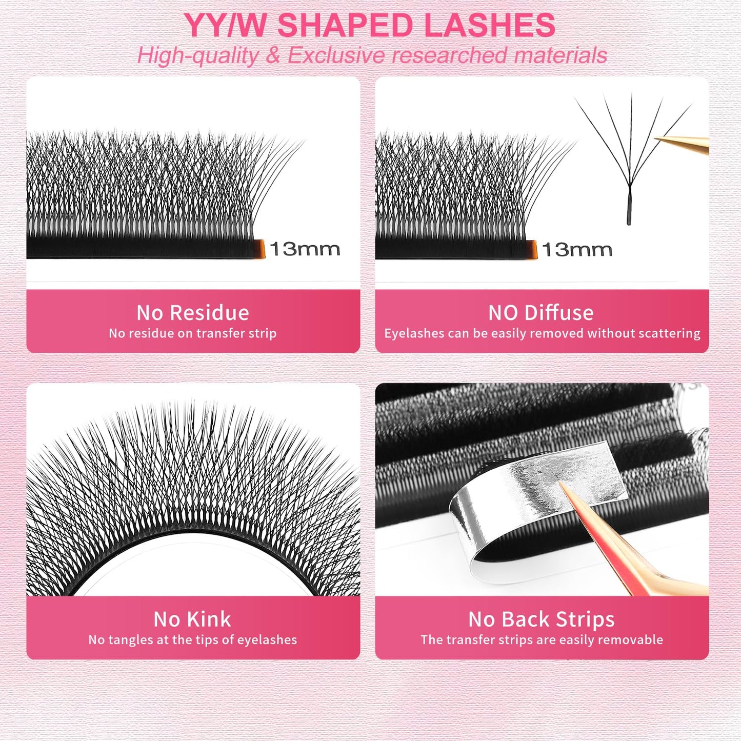 W Lash Extensions Supplies 5D Eyelash Extensions W Shape 0.07mm Thickness C Curl 11mm Premade Fans Easy Fan Lashes Volume Matte Black 12 Rows Crisscross Eye Lashes(W-5D-0.07-C,11mm)
