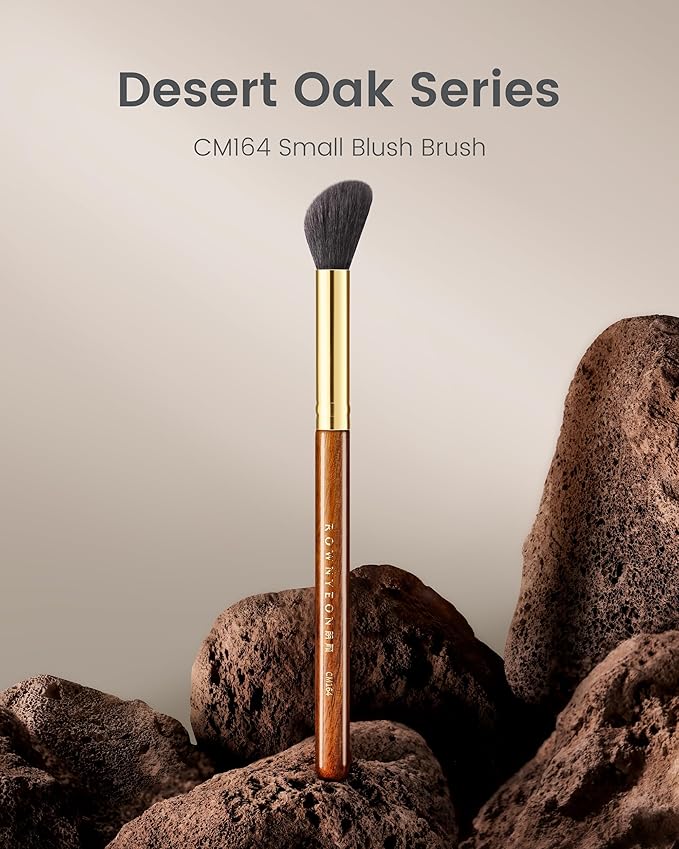 Desert Oak Series Angled Blush Brush - Soft Goat Hair Bristles for Powder/Cream Blush & Bronzer, Ergonomic Ebana Handle & Brass Ferrule, Beginner to Pro (CM 164)