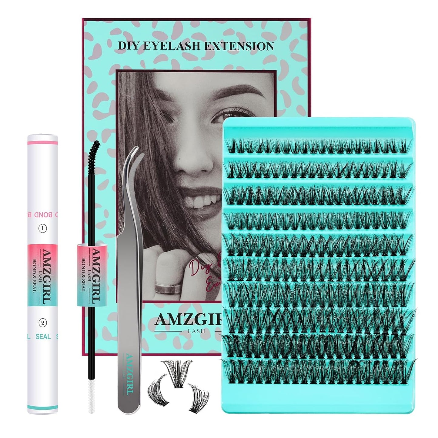 Lash Clusters Kit 200PCS 50D Eyelash Extension Kit D Curl Wispy Eyelash Clusters DIY Natural Individual Lashes Kits Lashes Extensions Kit with Lash Bond and Remover Eyelash Tweezer at Home(White Bond)