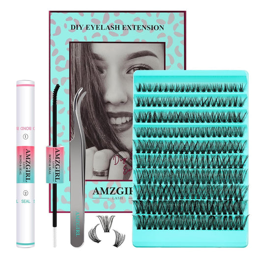 Lash Clusters Kit 200PCS 50D Eyelash Extension Kit D Curl Wispy Eyelash Clusters DIY Natural Individual Lashes Kits Lashes Extensions Kit with Lash Bond and Remover Eyelash Tweezer at Home(White Bond)