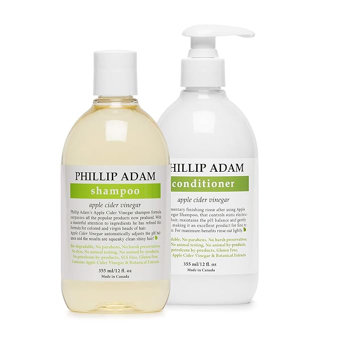 Phillip Adam Apple Cider Vinegar Shampoo and Conditioner Set for All Types of Hair - Sulfate Free - pH Balancing - 12 Ounce Each