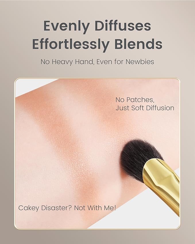 Desert Oak Series Thumb-Shaped Eyeshadow Brush (Small) - Curved Brush Head Mimics Natural Finger Contour, Premium Goat Hair & Bubinga Handle for Lid/Crease Blending (CM 171)