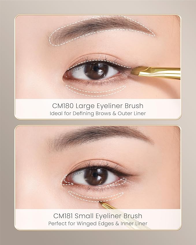 Desert Oak Series Precision Angled Eyeliner Brush - Ultra-Fine Nylon Bristles for Razor-Sharp Gel/Liquid/Powder Lines, Detail Work & Tightlining, Bubinga Handle & Brass Ferrule (CM 181)