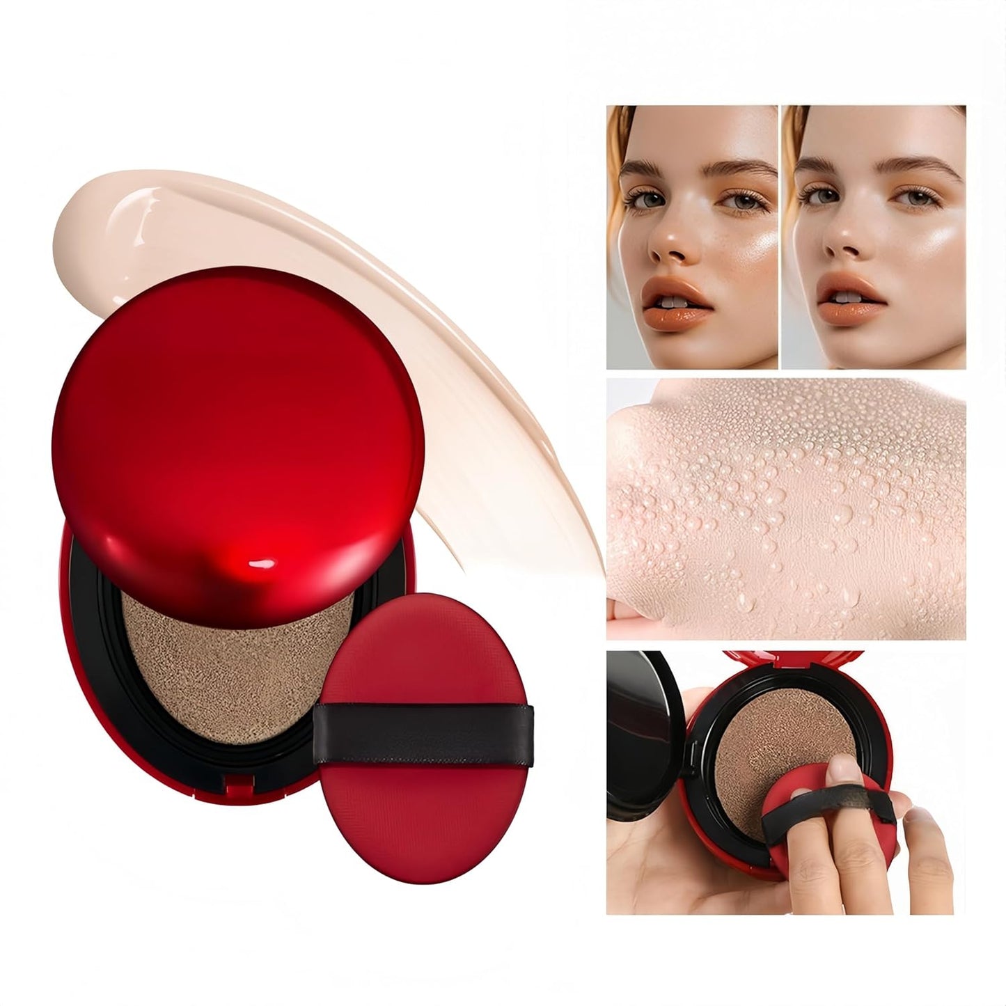 MAEPEOR Cushion Foundation 9 Colors Full Coverage Weightless Satin Glow Foundation Hydrating Long-Lasting Cushion BB Cream (Color 01)