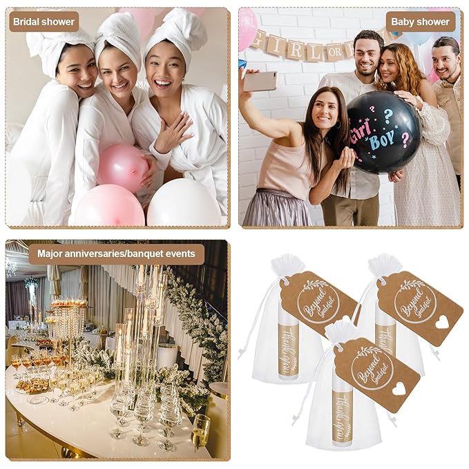 50 Set Thank You Lip Balm Bulk Small Natural Moisturizing Mini Lip Balm with Bag and Card for Baby Wedding Bridal Shower Thank You Favors