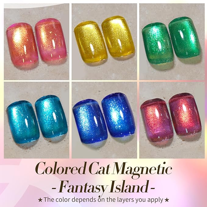 Born Pretty Cat Magnetic Eye Gel Nail Polish Spring Summer Neon Shimmer Glitter Holographic Aurora Rainbow Cat Magnetic Gel Polish Nail Art Manicure DIY at Home 6PCS